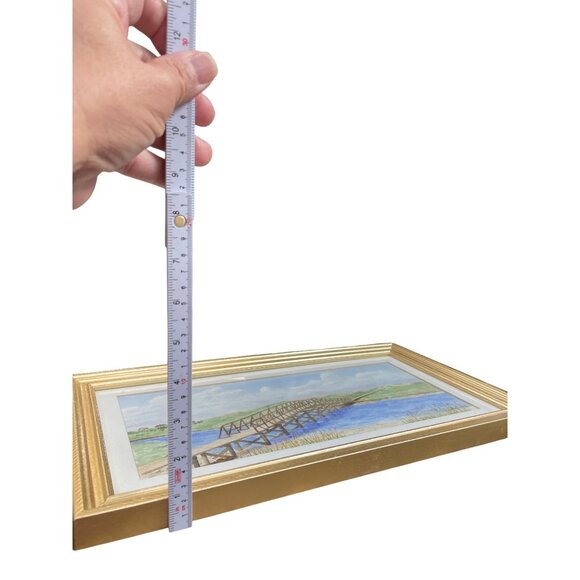 George A Baker handpainted Bridge water landscape watercolor SKU 9385 - Picture 9 of 14